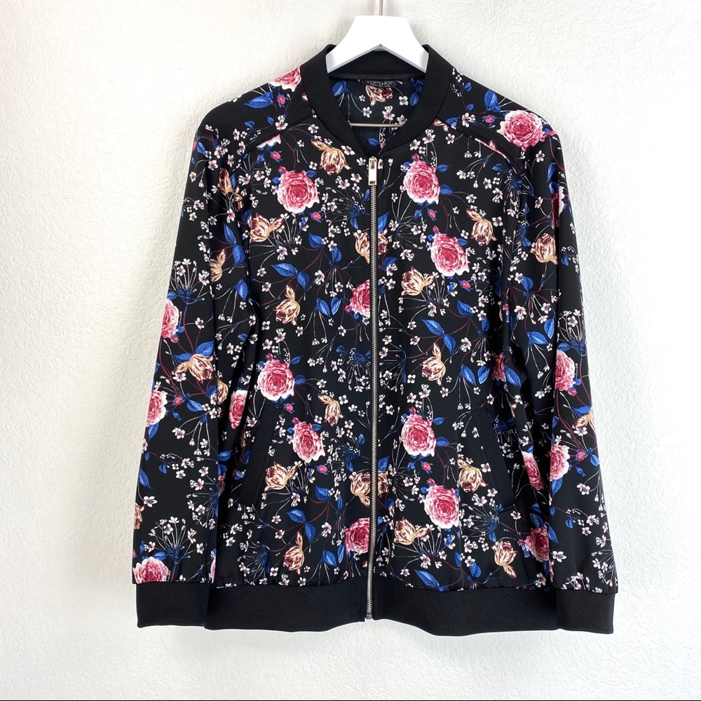 Topshop Floral Print Bomber Jacket SZ US 12 UK 16 - Picture 3 of 7
